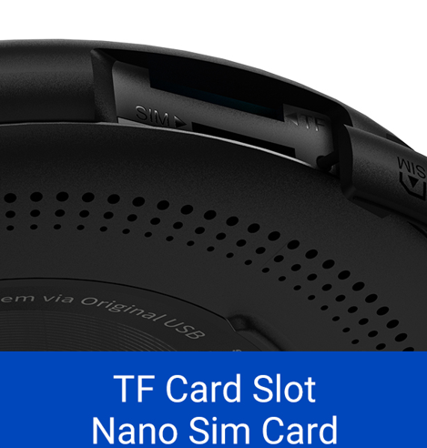 Close-up of a device with a TF card slot and nano SIM card area on a white background.